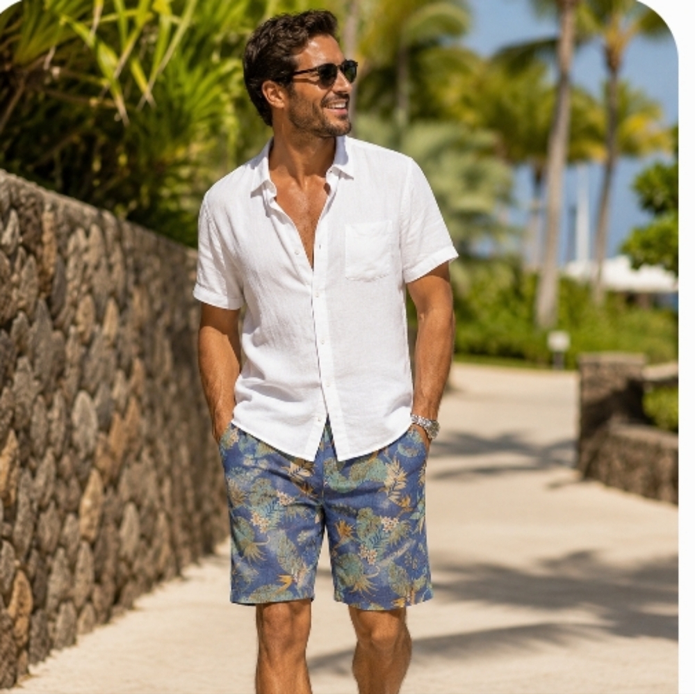 Ol Navy Men's Blue Tropical Print Shorts - Classic Casual Sz 34
